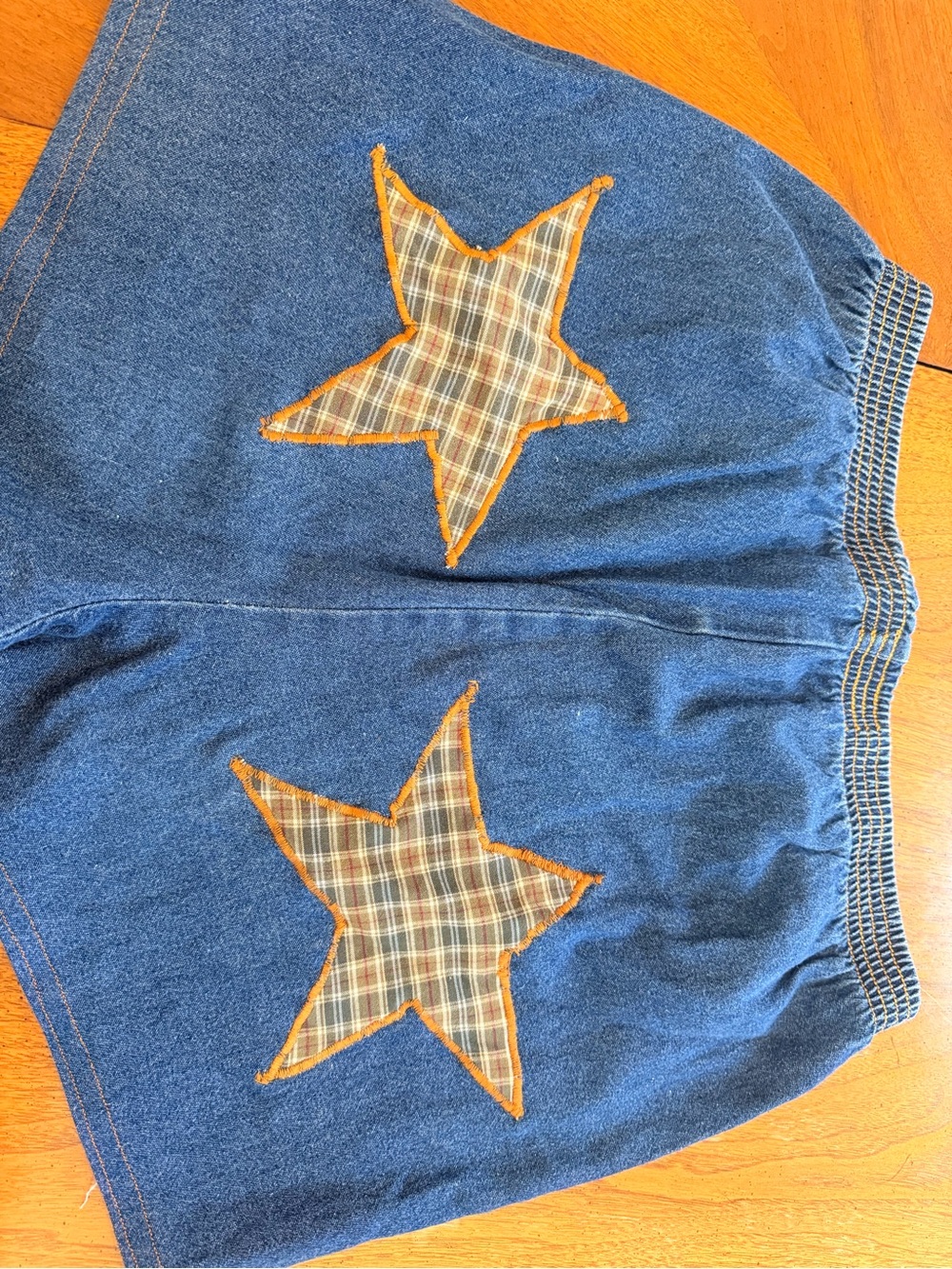 Women’s Vintage Blue Denim Shorts with Star Appliques